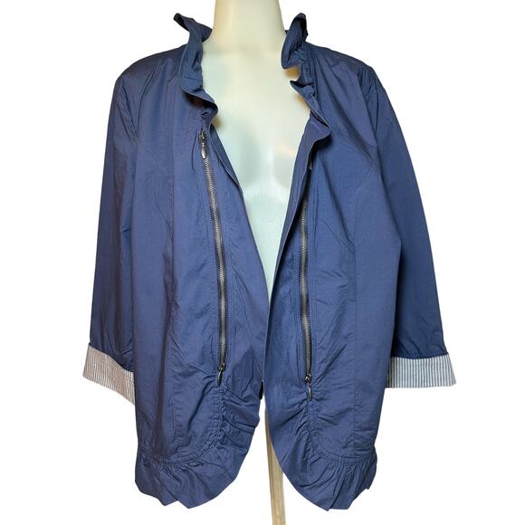 Chico's Jackets & Blazers - Chicos Jacket Women’s Size 3 US XL Navy Blue Open Front Ruffle Zip Pockets